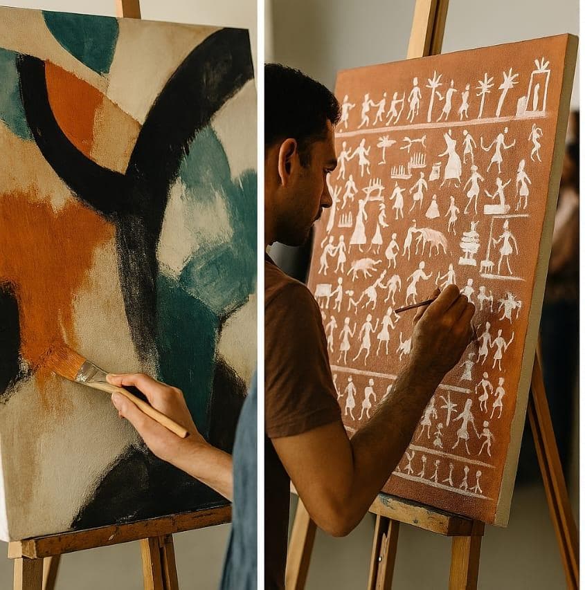 Traditional and contemporary art side by side